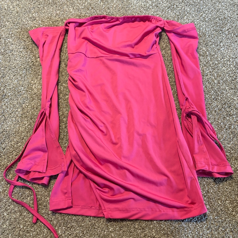 Pink Off-the-Shoulder Long Sleeve Top / Mini Dress